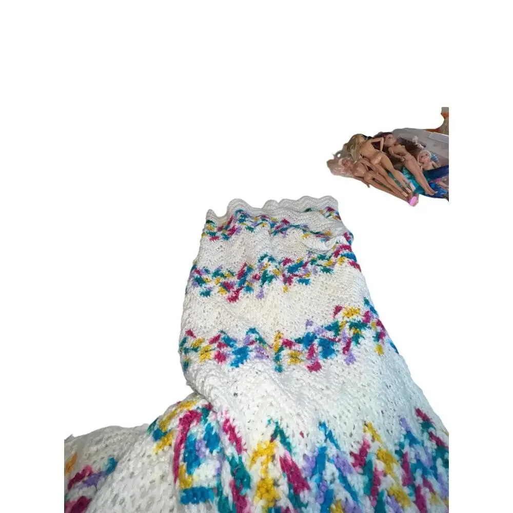 Vintage Handmade Crochet‎ Zig Zag Ripple Afghan Blanket 70x40